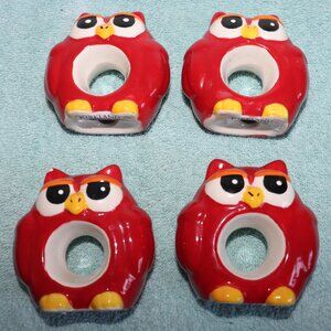 Lot of 4 HARVEST OWL Ceramic Napkin Ring Holders KIRKLANDS